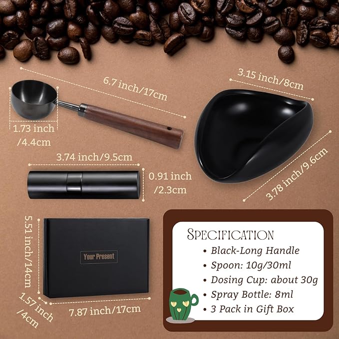 3pcs Coffee Bean Dosing Cup Set with Gift Box, Dosing Ceramic Cups Stainless Steel Spoon Portable Spray Bottle Static Reduction Precise Measuring for Espresso Tea Coffee Bar Accessories Kit - Image 6