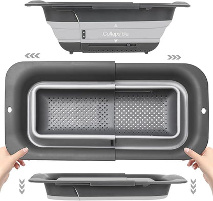 ROTTOGOON Collapsible Colander Strainer, Expandable Over the Sink Colander for Kitchen, Adjustable Silicone Sink Strainer, Foldable Large Colanders Basket to Wash Vegetable, Fruit, 15" to 19.8", Gray