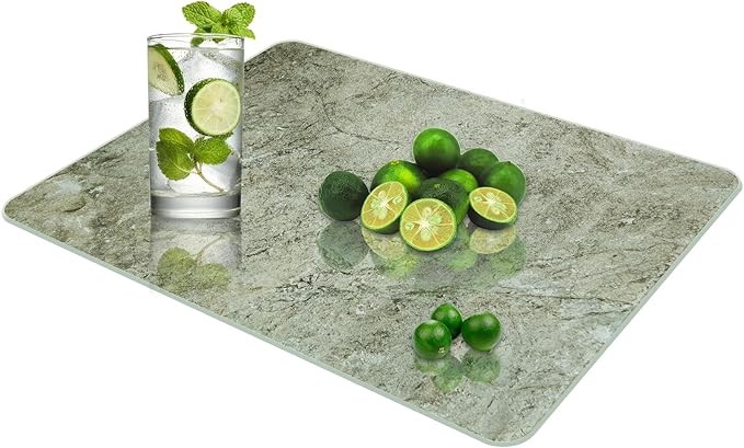 JAMBALAY Tempered Glass Cutting Board for Kitchen, 16"x12" Glass Cutting Board with Design, Chopping Board with Rubber Non Slip Feet, Heat, Shatter Resistant, Dishwasher Safe, Brown