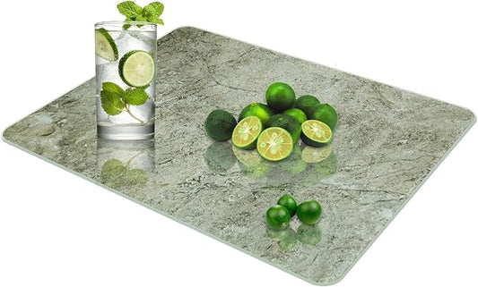 JAMBALAY Tempered Glass Cutting Board for Kitchen, 16"x12" Glass Cutting Board with Design, Chopping Board with Rubber Non Slip Feet, Heat, Shatter Resistant, Dishwasher Safe, Brown