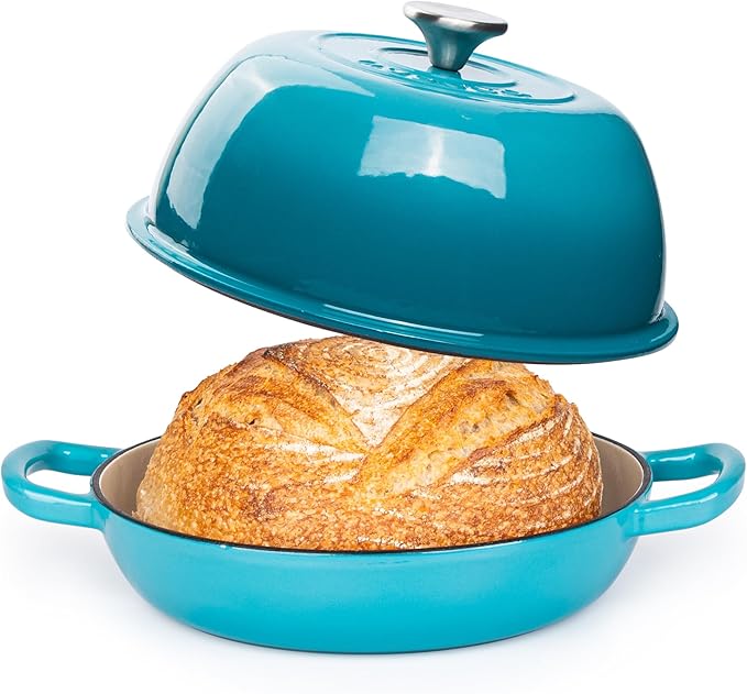 Enamelled Cast Iron Dutch Oven Pot – Dutch Oven For Sourdough Bread Baking – Cast Iron Bread Pot – Blue, 6 Quarts, 26cm – by Nuovva by Nuovva