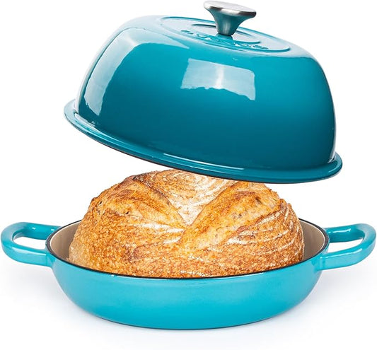 Enamelled Cast Iron Dutch Oven Pot – Dutch Oven For Sourdough Bread Baking – Cast Iron Bread Pot – Blue, 6 Quarts, 26cm – by Nuovva by Nuovva