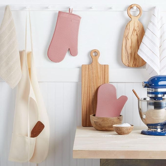 KITCHENAID Ribbed Soft Silicone Oven Mitt 2-Pack Set, 7.5"x13", Dried Rose by KitchenAid
