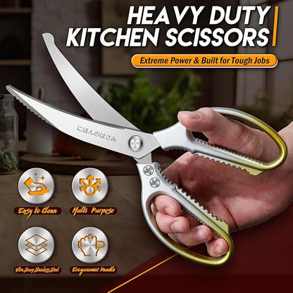 TIJERAS Kitchen Scissors Set Gold - Stainless Steel Kitchen Shear, Sharp Meat Scissors, Heavy Duty Poultry Shears, Japanese Cooking Scissor for Food, Chicken, and Turkey, Christmas Gifts for Men Women - Image 3