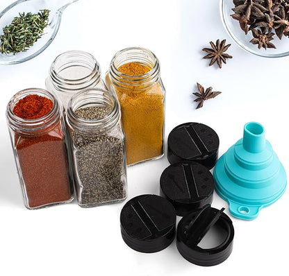Tebery 30 Pack Glass Spice Jars Square Glass Bottles with Black Caps, 4oz Empty Spice Containers Shakers Complete Organizer Set Includes Wide Funnel and Labels - Image 3