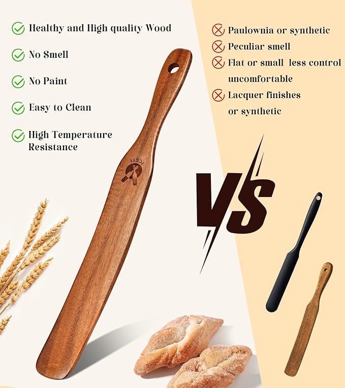 2 Pack Wooden Spurtle for Sourdough Starter, Mixing, Reaching Bottom of Jar, Dough Whisk, Natural from High Moist Resistance Teak, Spurtles Kitchen Tools Wooden Kitchen Utensils for Baking, Cooking - Image 6