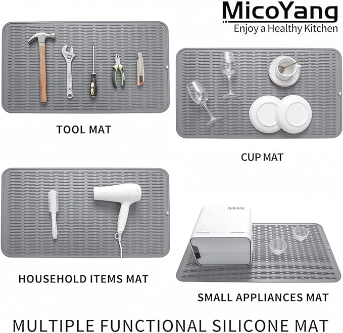 MicoYang Silicone Dish Drying Mat for Multiple Usage,Easy clean,Eco-friendly,Heat-resistant Silicone Mat for Kitchen Counter or Sink,Refrigerator or Drawer Liner Grey 4XL 32 inches x 18 inches - Image 4