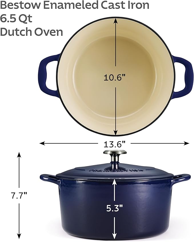 Tramontina Enameled Cast Iron Dutch Oven Pot with Lid, Round 6.5-quart, Blue - Image 2