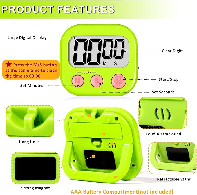 ZILLEEN Classroom Timer for Kids Teachers 2 Pack Digital Timers, Green & Yellow - Image 6