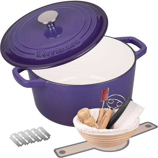 VORRINGARD Enameled Cast Iron Dutch Oven Pot with Lid, for Bread Baking, Round Bread Oven- include Sourdough Bread Baking Supplies Set, 4.5QT, Purple by Unknown