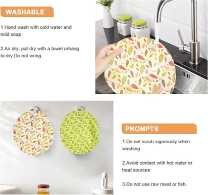Reusable Bowl Covers for Bread Proofing（2 Large）- Cotton Beeswax Bowl Covers Reusable with Elastic Rim, Sourdough Bowl Cover for Food Storage and Food Preservation (10INCH) (leaves)