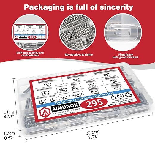 295-Piece Stainless Steel Roll Pin Assortment Kit - Spring Dowels, Slotted Tension Pins & Split Expansion Pins - M1.5 to M6 Sizes (14 Types) - Corrosion-Resistant for Secure Fastening - Image 6