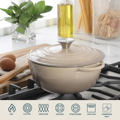 Gibson Home Addlestone 2.65 Qt Enameled Cast Iron Dutch Oven Pot with Lid – Round, Oven Safe to 500°F, Ideal for Bread Baking & Stews - Gradient Taupe - Image 4