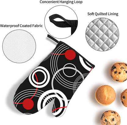 Modern Black Red Retro Oven Mitts and Pot Holders Sets of 3 Abstract Modern Hot Pads Heat Resistant Non Slip Washable for Cooking Grilling Baking BBQ Kitchen Decor - Image 5