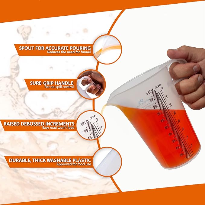 32oz (1 Quart) Measure Pitcher with Convenient Conversion Chart – Extra Strong Food Grade – Great for Cooking, Home Hobbies, Shop Oil and Fluids, Spa Chemicals with High Chemical Resistance by Turnah - Image 8