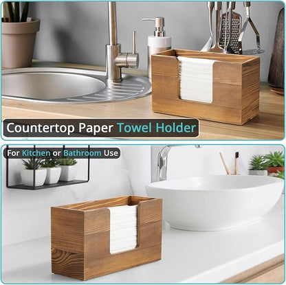 Paper Towel Dispenser Countertop, Burnt Wood Bathroom Paper Towel Holder, Napkin Holder for Kitchen, Countertop Multifold C-Fold, Z-Fold, Trifold Paper Hand Towel Dispenser for Bathroom Toilet - Image 3
