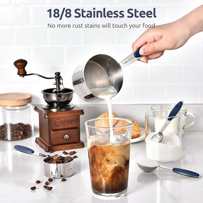 U-Taste Measuring Cups and Spoons: Food Grade 18/8 Stainless Steel Metal Measure Cups and Spoons Set of 10, Upgraded Thickness Handle (Midnight Blue) - Image 3