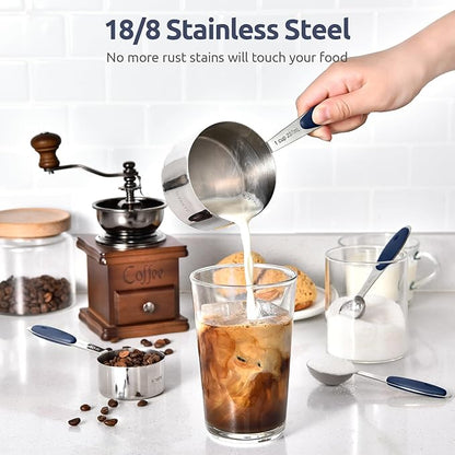 U-Taste Measuring Cups and Spoons: Food Grade 18/8 Stainless Steel Metal Measure Cups and Spoons Set of 10, Upgraded Thickness Handle (Midnight Blue) - Image 3