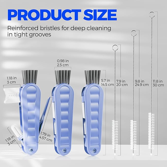 6 Pack Holikme 4 in 1 Cup Lid Cleaning Brush Set with 3 Straws, Multifunctional Bottle Brush, Silicone Cup Lid Gap Cleaner, Durable Bristle Crevice Cleaning Brush, Blue - Image 6