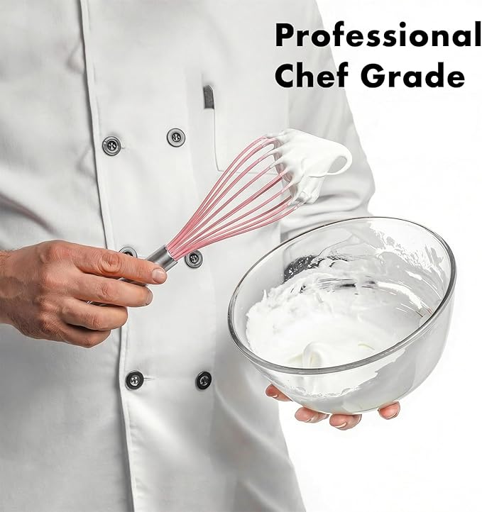 OYV 10-Inch Pink Silicone Whisk, Heat Resistant 480°F Kitchen Whisk with Stainless Steel Ergonomic Handle, Non-Scratch for Nonstick Cookware, Dishwasher Safe, Perfect for Blending, Cooking & Beating - Image 9