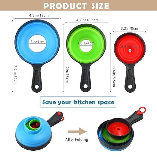 Funnels for Filling Bottles, Wide Mouth Canning Funnel for Kitchen Use Mason Jars, Small Funnel for Transfer Liquid, Oil and Powder, Food Grade Silicone Collapsible Filter Set (3 Pack) - Image 5