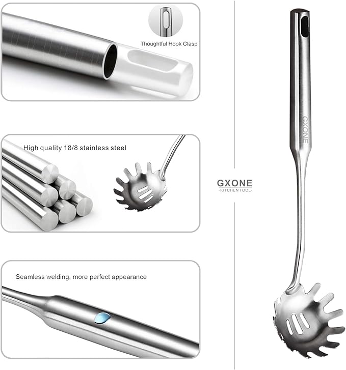 Spaghetti Spoon,304 Stainless Steel Pasta Spoon,Silver/13.8Inch - Image 3