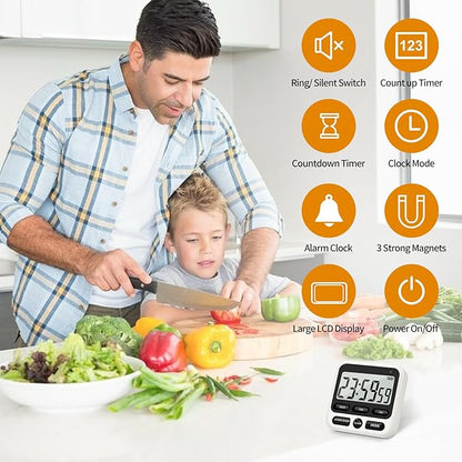 2 Pack Digital Kitchen Timer NKOVE 24 Hour Clock and Alarm Function with Silent or Alarm Manual Switching Count UP or Down and Memory Function Black - Image 3