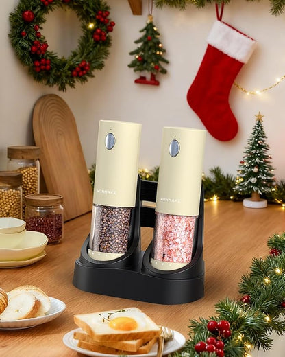 Electric Salt and Pepper Grinder Set - Automatic Refillable Salt and Pepper Grinders with Charging Base & LED Light, 6-Level Adjustable Coarseness with External Dial, Ideal Kitchen Gadget，Beige - Image 3