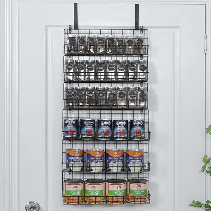 JKsmart 6-Tier Spice Rack Organizer with Door Hook, Wall Mounted & Over the Door Spice Racks for Kitchen Pantry Door Cabinet, Two Size, Large Capacity, Black - Image 9