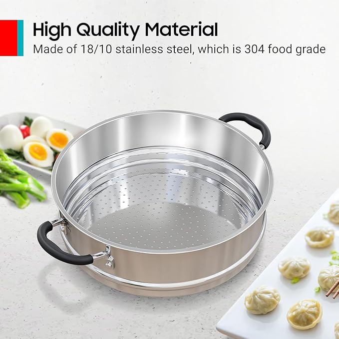 Sunhouse – 18/10 Stainless Steel Steamer Insert Pans Stainless Steel Stackable Food Steamer Insert Pot In Pot For Dumplings Bun Vegetables