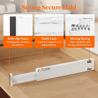 Lifewit 12 Pack 2.36" High Drawer Dividers 40-56cm/16-22 Adjustable Drawer Organizer for Clothes/Utensils, Expandable Drawer Separator in Dresser/Kitchen/Bedroom/Office Organization & Storage White - Image 2