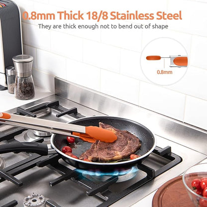 600ºF Heat Resistant Kitchen Tongs: U-Taste 16 inch Extra Long Large Silicone Cooking Tong with Sturdy Non Stick Rubber Tips & Non Slip Silicon Coated 18/8 Stainless Steel Handle for Grill BBQ(Orange) - Image 5