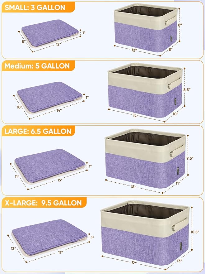 BALEINE 3 Pack Fabric Closet Storage Bins for Shelves, Linen Closet Organizers and Storage, Decorative Baskets for Organizing, Shelf, Clothes, Home, Office (Lavender, 12"x8"x8")