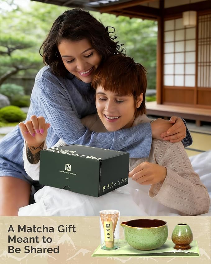 Maestri House Matcha Whisk Set, 7-Pc Complete Matcha Kit with Spouted Ceramic Bowl, Bamboo Whisk and Holder, Scoop, Spoon Rest & Sifter, Tea Cloth – Ideal Gift for Matcha Lovers (Verdant Abyss) - Image 7
