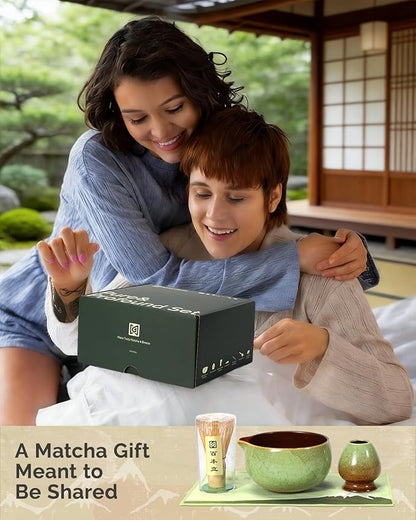 Maestri House Matcha Whisk Set, 7-Pc Complete Matcha Kit with Spouted Ceramic Bowl, Bamboo Whisk and Holder, Scoop, Spoon Rest & Sifter, Tea Cloth – Ideal Gift for Matcha Lovers (Verdant Abyss) - Image 7