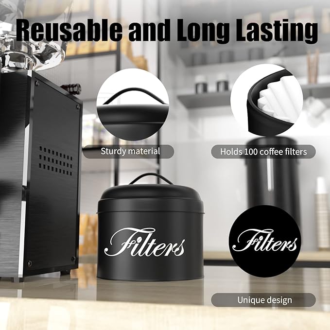 Coffee Filter Holder with Lid, Basket Storage Container for Counter, Black Small Bar Accessories for Coffee Bar Station(Black) - Image 4