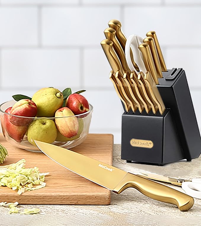 McCook® Knife Sets, Golden Titanium Stainless Steel Kitchen Knife Block Sets with Built-in Sharpener - Image 8