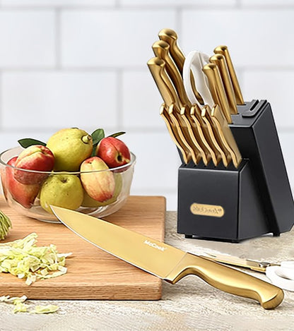 McCook® Knife Sets, Golden Titanium Stainless Steel Kitchen Knife Block Sets with Built-in Sharpener - Image 8