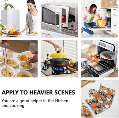 Fun Hen Chicken Rooster Oven Mitts and Pot Holders Set of 4 Silicone Heat Resistant Oven Mitten Potholders Non Slip Gloves Kitchen Decor for BBQ Cooking Grilling Baking