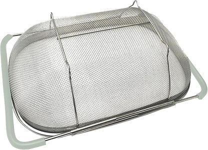 AJIODA Over The Sink Colander, 6 Quarts Stainless Steel Oval Colander with Expandable Rubber Grip Handle, Fine Mesh Strainer Baskets Kitchen Colanders for Strain, Drain, Rinse Vegetables, Mint Green