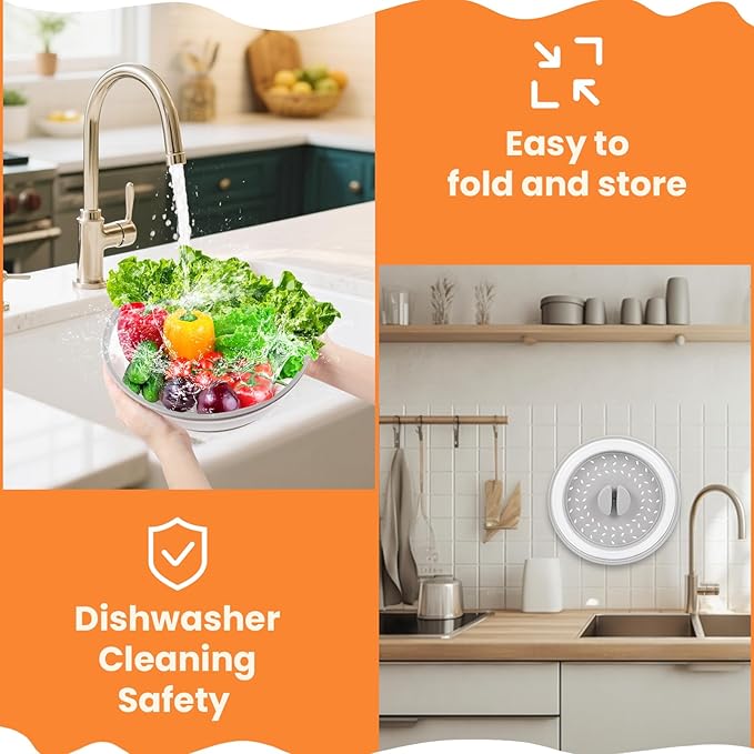Large Collapsible Microwave Cover for Food, 12.2inch Microwave Splatter Cover, Microwave Plate&Dish Cover with Easy Grip Handle, BPA-free, Dishwasher Safe (Light Grey) - Image 6