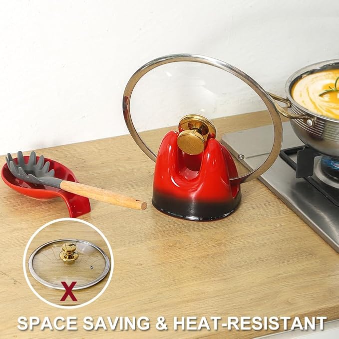 Nihow Pot Lid Holder: Stable Ceramic Pan Lid Holder for Kitchen Counter Decor/Countertop/Stove Top- Heat Resistant & Dishwasher Safe - Elegant Black & Red(1PC) - Image 5