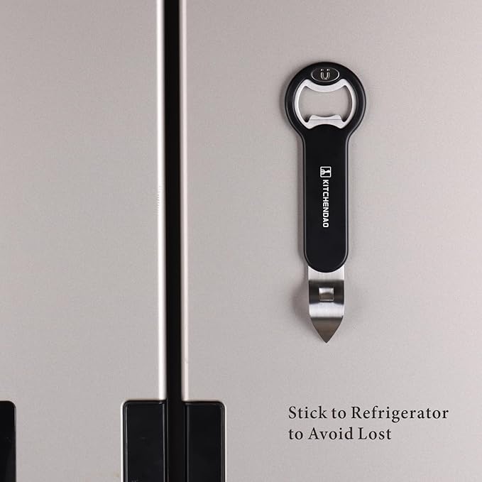KITCHENDAO Magnetic Bottle and Can Opener for Refrigerator, Stainless Steel Manual Can Punch Opener for Liquid with Cap Catcher, Stick to Fridge for Easy Storage, Can Tapper Church Key with Magnet