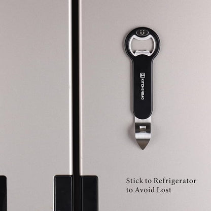 KITCHENDAO Magnetic Bottle and Can Opener for Refrigerator, Stainless Steel Manual Can Punch Opener for Liquid with Cap Catcher, Stick to Fridge for Easy Storage, Can Tapper Church Key with Magnet