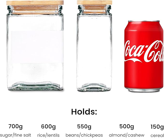 APT 1101 Glass Storage Jars with Bamboo Lid, glass canisters with airtight lids, Clear jars with lids for Spice, Cookie, Candy, Tea, Coffee Bean and Rice (White, Pantry Jar Set (26 oz, set of 6)) - Image 5