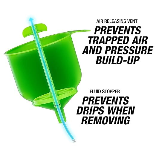 OEMTOOLS 87043 No-Spill Professional Quality Coolant Funnel Kit, Easily Fill Antifreeze Coolant Set Includes 5 Adapters, Extensions, and Automotive Funnel, Air Venting, Drip-Free, Green - Image 7