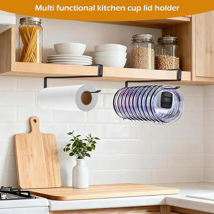 LWGFIO 2Pack Tumbler Lid Organizer, Kitchen Space-Saving Cup Holder, Organizers for Under Cabinet Storage, No Glue or Drilling Required (Black) - Image 2