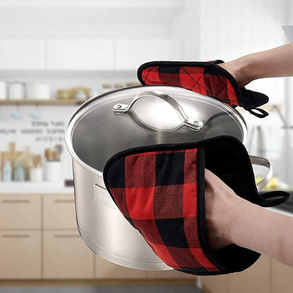 Joyhalo 4 Pack Pot Holders for Kitchen,Cotton Oven Holder with Great Heat Resistance,Non Slip Hot Pads for Kitchen Clearance,Black and Red - Image 4