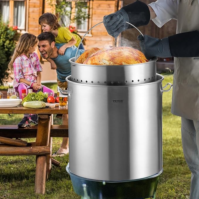 VEVOR Stainless Steel Stockpot, 100 Quart Large Cooking Pots, Cookware Sauce Pot with Basket, Lid, and Handle, Heavy Duty Commercial Grade Stock Pot, Sanding Treatment, for Large Groups Events Silver - Image 8