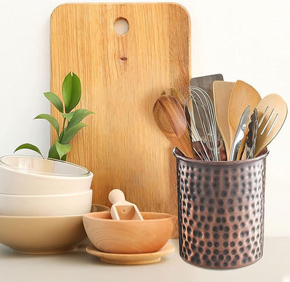 Monarch Abode Kitchen Utensil Holder – Hand Hammered Metal Antique Copper Utensil Holder, Decorative Utensil Crock for Kitchen Counter, Cooking Tool and Spatula Holder for Countertop, Caddy Organizer - Image 4